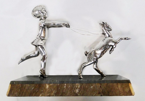 Escultura Francesa Petibronce Sellada Firmada Niña-cabra *s