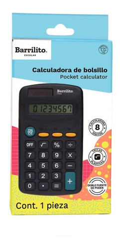 Calculadora De Bolsillo Barrilito 7723g 8 Digitos /v Color Negro