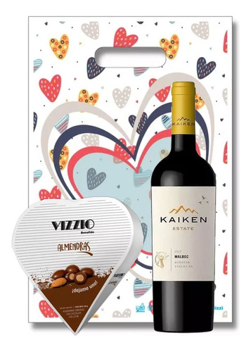 Bolsa Regalo Vizzio Corazon + Vino Kaiken Malbec Reserva