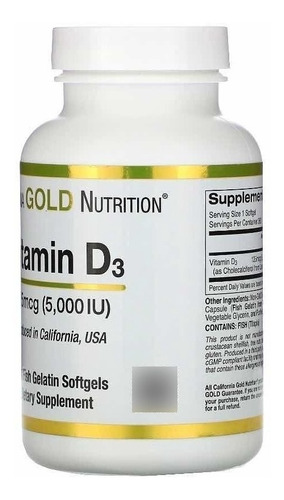Vitamina D3 125 Mcg 5000 Ui 360 Cápsulas Softgel California