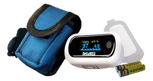 Oxímetro de Pulso Digital Preto para Dedo Medidor de Saturação, Batimentos Cardíacos e Oxigênio com Alarme Portátil com Capa Dellamed