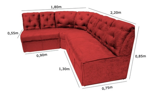 Sofá De Canto Vermelho 6 Lugares - 1,80 X 2,20