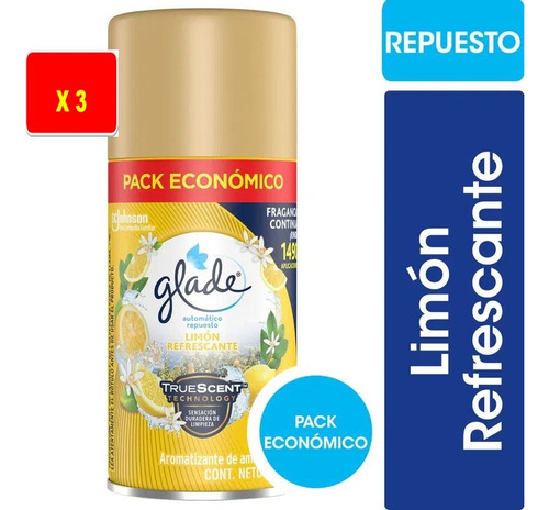 Glade Repuesto Limón Refrescante X 3 Unidades