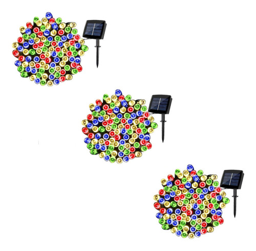 X3 Guirnalda Luces Led Navidad Solar Exterior Decorativa 10m