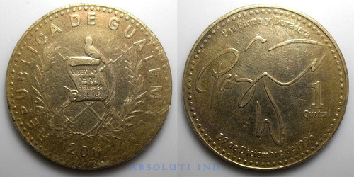 1 Quetzal 2001 Guatemala Moneda Firma Acuerdo De Paz