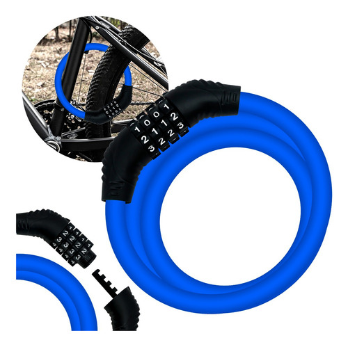 Candado Cable Cadena Bici Moto Reforzado Combinación Código Color Azul Amazing