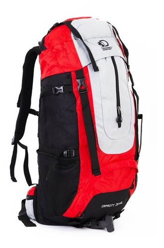 Mochila Mochilero Discovery 75+5lt Premium Camping Trekking Color Negro/Rojo 14979