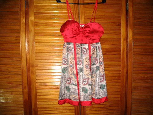 Vestido Minifalda Solero Seda Rojo Con Estampado Atras Nido