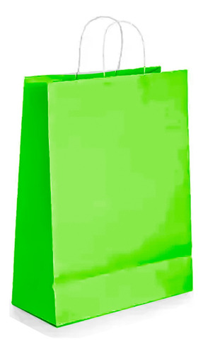 12 Bolsas Papel Kraft Colores 21x15x8cm Verde Con Asa