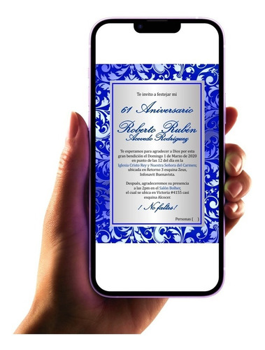 Invitación Digital 61 Años Para Hombre Azul Imprimible
