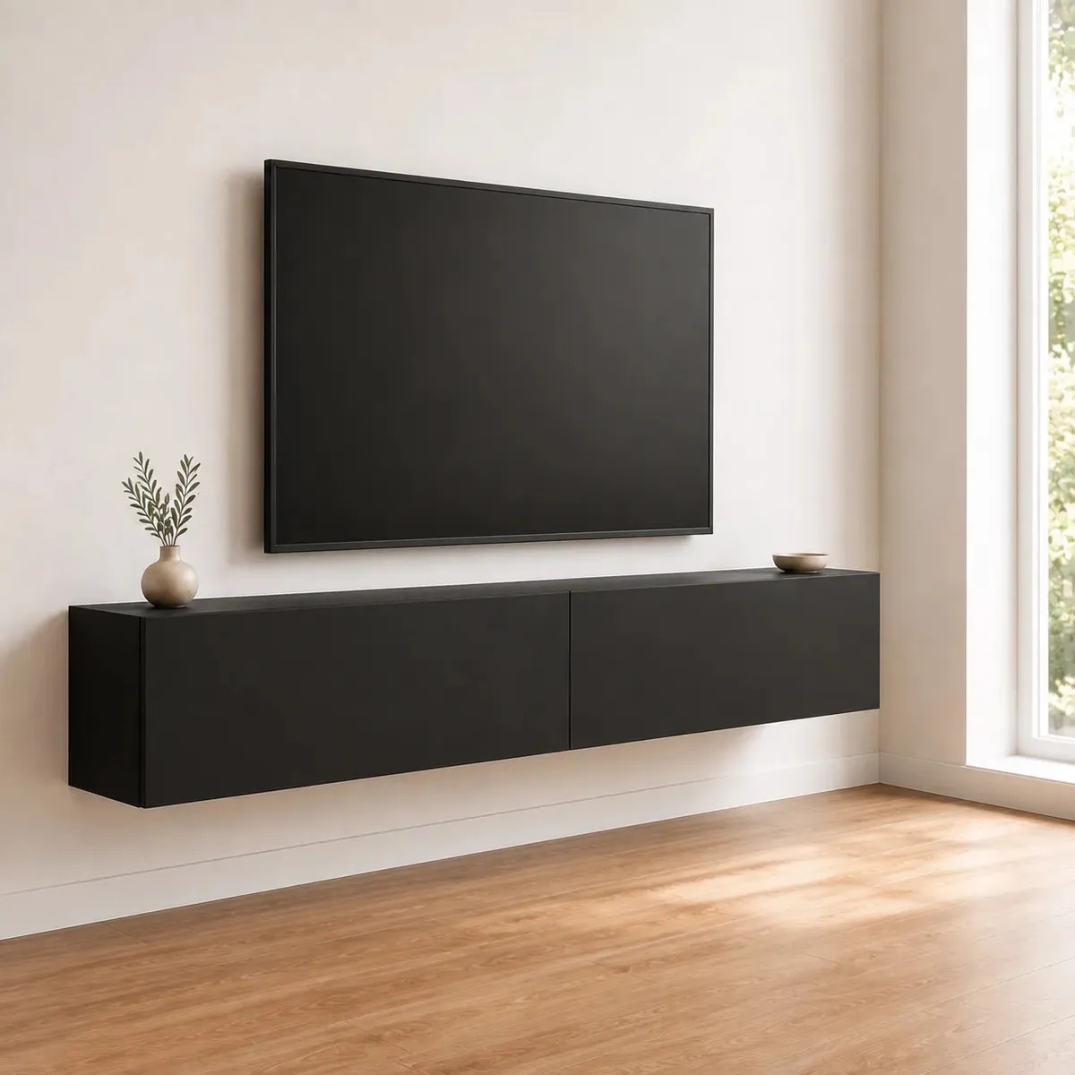 Mueble Para Tv Flotante Moderno Minimalista Gabinete 180x30 Cm Negro