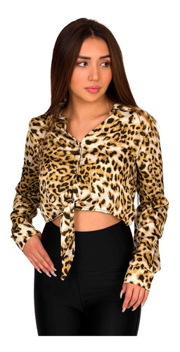 Crop Top Animal Print Moda Mujer Manga Larga Mk119