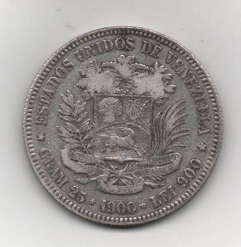 Moneda De 5 Bs  Fuerte  De Plata De 1900