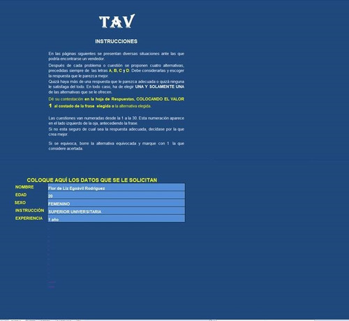 Test Apreciacion De Vendedores Tav