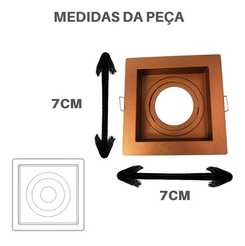 Spot Quadrado Recuado Para Mini Dicróica Mr11 Cobre Bronze