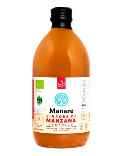 Vinagre De Manzana Orgánico Madre Sin Filtrar 500ml - Manare