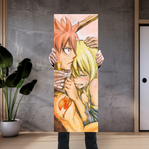 Cuadro Grande 30x80 Cm Fairy Tail Natsu Y Lucy Abrazo