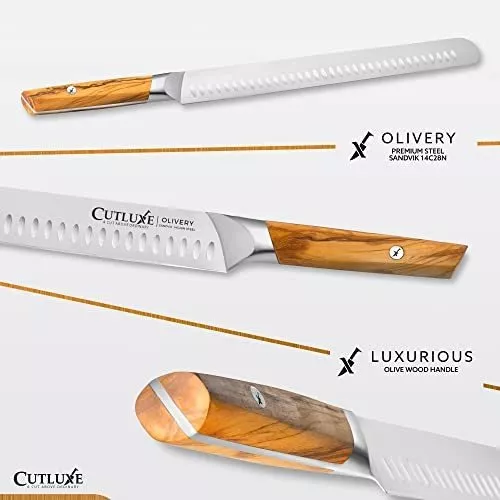Cutluxe Cuchillos para carne – Juego de 4 cuchillos para carne de borde  recto – Acero alemán forjado de alto carbono – Espiga completa – Diseño de