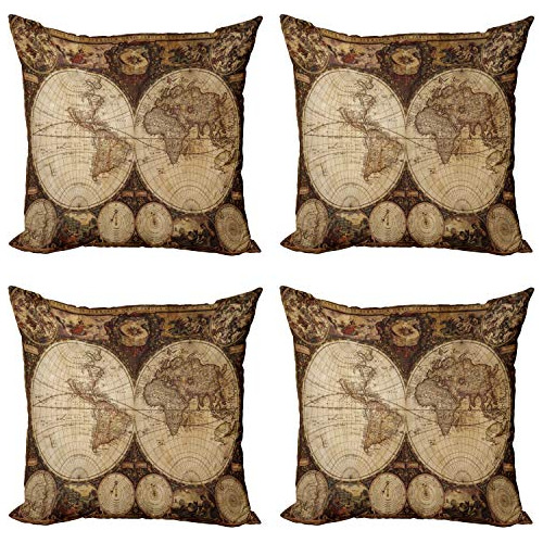 Funda De Almohada De Mapa Mundial, Paquete De 4, Mapa A...