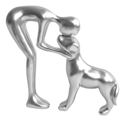 Person Embraces Dog Figurine Keepsake Centerpiece Silver
