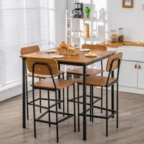 Comprar Juego De Mesa De Comedor, 1 Mesa Alta Y 4 Taburetes De Bar Comedor De Madera 4 Sillascomedores Elegantes Modernos Comedor Comedores De Madera Color Marrón