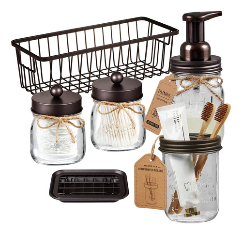 Heechung Set De Accesorios De Baño De Mason Jar De 6 Piezas