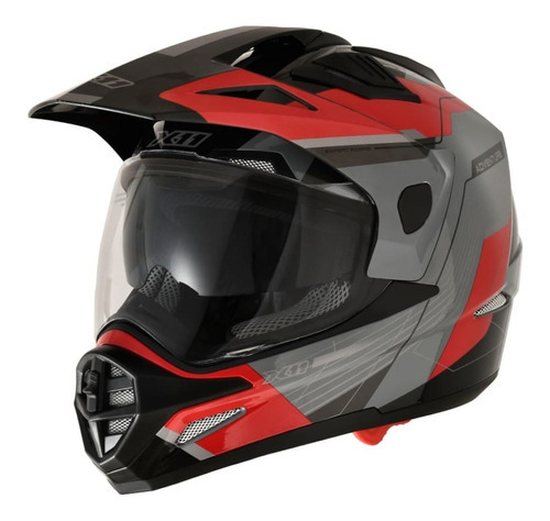 Capacete Crossover Desert X4 Cinza/vermelho Brilho Tamanho do capacete 62