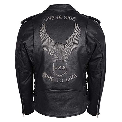 Chaqueta Motociclista Cuero Negro Hombre Diseño Águila Relie