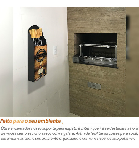 Imagem 2 de 6 de Porta Espeto De Parede Churrasqueira Mdf Suporte Rústico