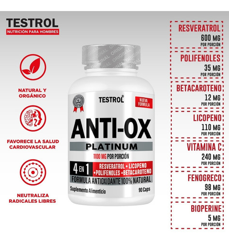Anti-ox Platinum | 90 Caps | Alto Antioxidante Natural | Sabor Sin sabor