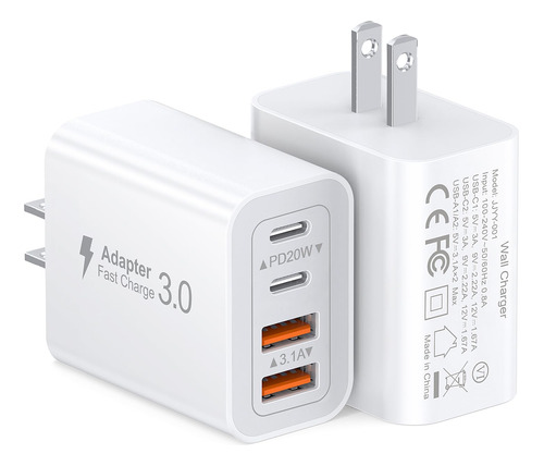 2-pack 40w Usb C Wall Plug, 4 Port Fast Charging Block Pd 3.