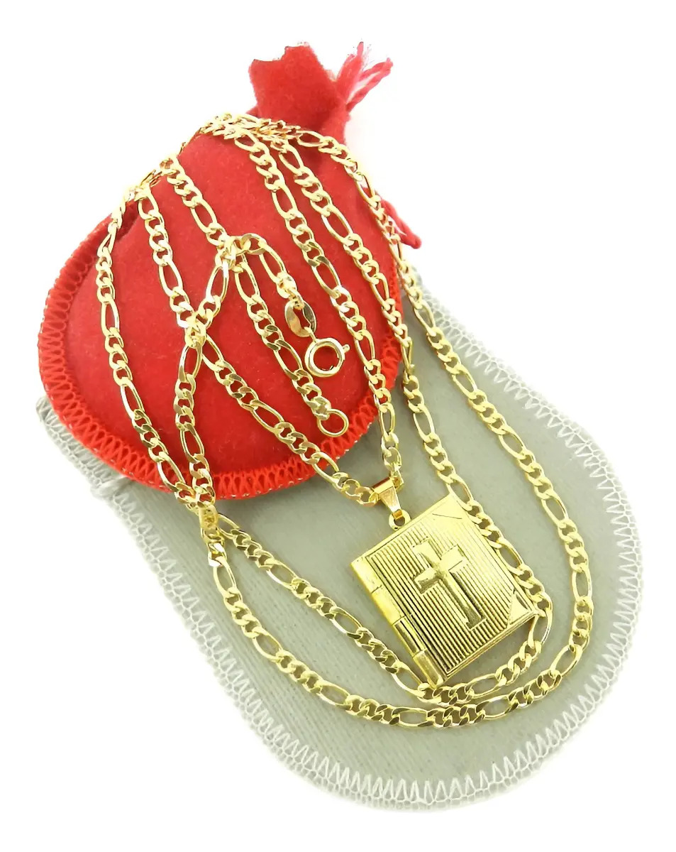 Corrente Masculina 70cm Relicário Folh. Ouro Cr820c