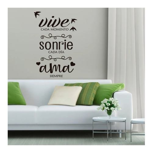 Vinilo Decorativo Pared Hogar Frase Vive Sonríe Ama  90x60 