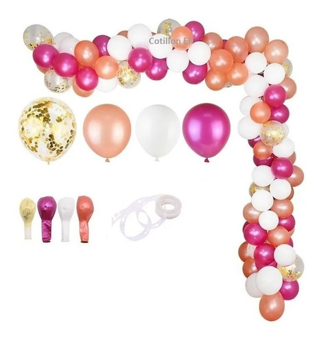 Arco Decorativo Globos Salmon Fucsia Blanco Confetti Cumple 