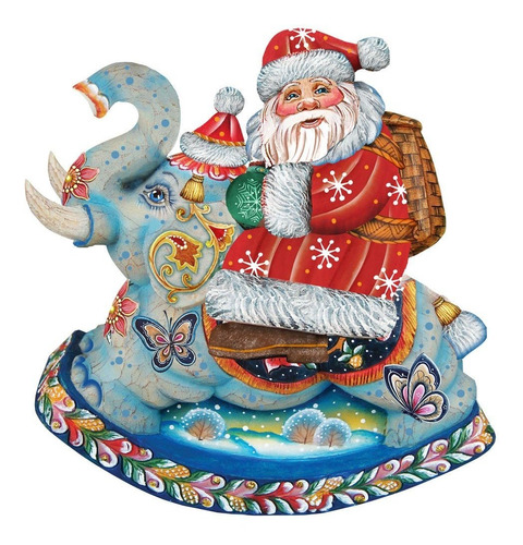 Adorno Deco Papá Noel Sobre Elefante