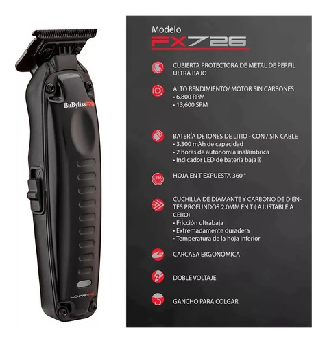 Kit Trimmer Patillera Lopro Fx726 Babylisspro+5 Papel Cuello