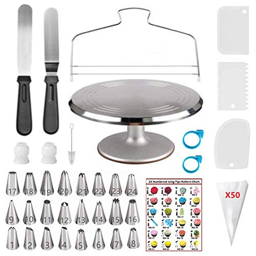 87 Pcs Cake Decorating Kit With Aluminium Alloy Rotatin...