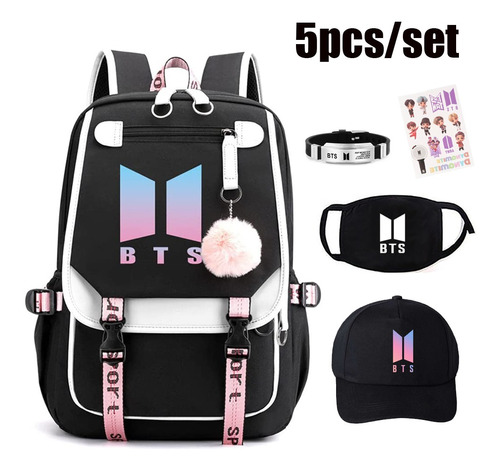 5 Piezas Bts Mochila Escolar Máscara Pulsera Regalo Para Niñ