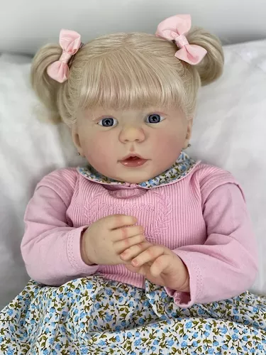 Boneca Bebê Reborn Princesa Larinha Loira Roupa Creme 53cm