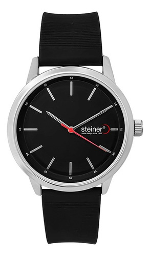 Reloj Análogo De Caballero Inox Steiner 44mm Negro Y Azul 