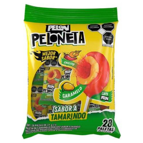 Paleta Pelon Peloneta Tamarindo Con Mango Con 28 Piezas