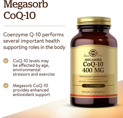 Coq10 400 Mg Megasorb Solgar 60 Capsulas Blandas Sabor Neutro