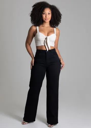 Calça Sarja Sawary Feminina Wide Preto Liso