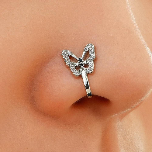 2 Pcs Anillo De Nariz, Mariposa De Cristal, Piercing Falso
