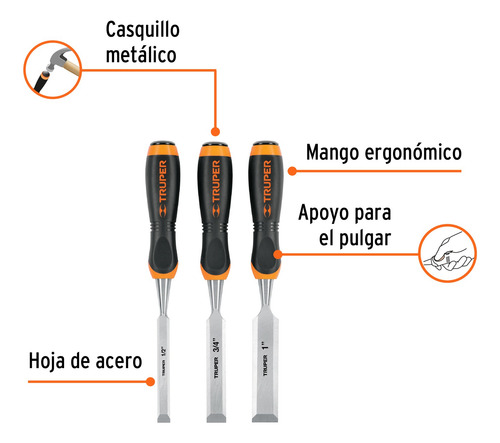 Kit 3 Formones Casquillo Mango Comfort Madera 13-25mm 17759
