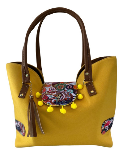 Bolsa De Mano Para Mujer, Diseño Artesanal Amarillo.