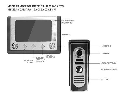 Imagen 7 de 10 de Portero Visor Electrico Timbre Pantalla Lcd 7 Con Camara Ir
