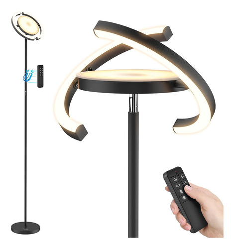 Lámpara Piso Led Aro Saturno Moderna Control Táctil Y Remoto Estructura Negro Pantalla Negro