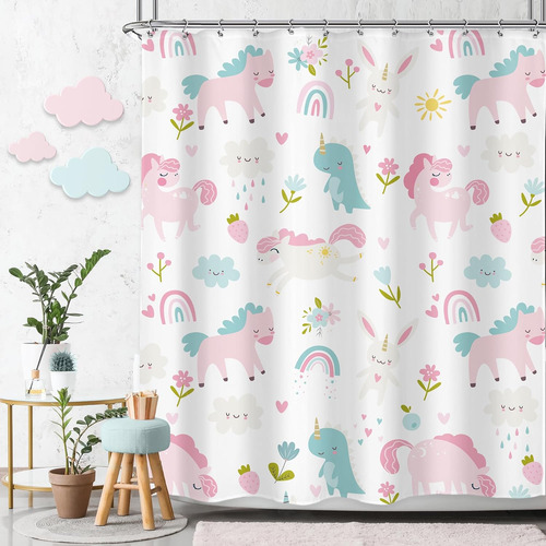 Cortina De Ducha Infantil Diseño Dinosaurio Arcoíris 60x72 C