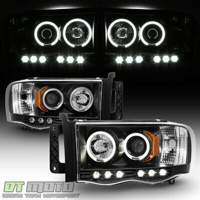 Black 2002-2005 Dodge Ram 1500 2500 Led Ccfl Halo Projec Dtm